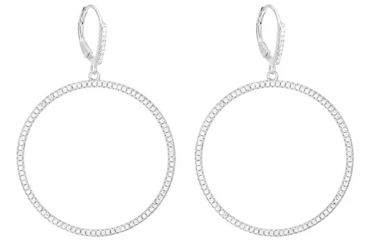 Sterling silver circle charm drop earrings – French hook with cubic zirconia