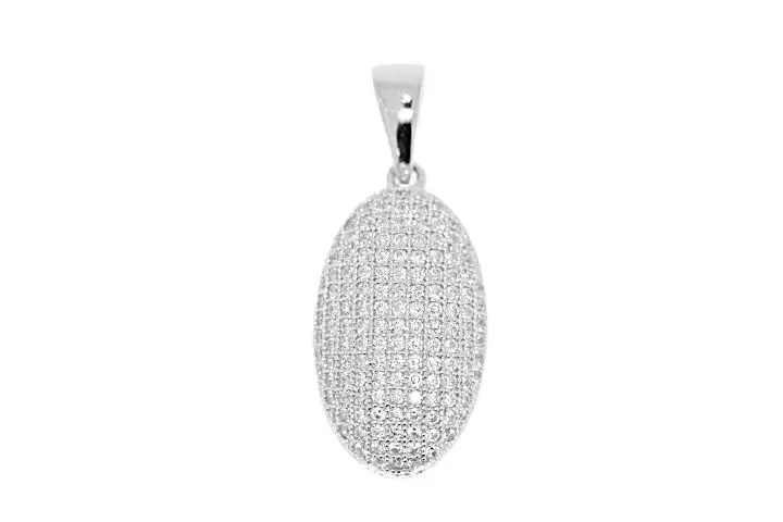 Sterling silver oval pendant with microsetting cubic zirconia