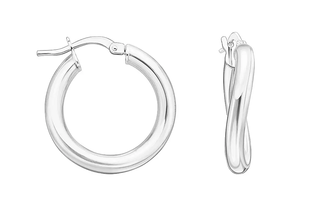 [1147715000PL] Sterling silver twist round hoop earrings 3mm (15MM, Sterling silver)
