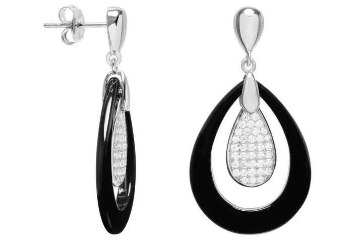 Sterling silver ceramic earrings with cubic zirconia