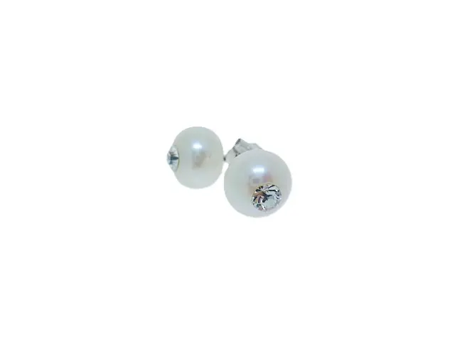 Sterling silver earring with 9-10mm cultured pearl and SW crystal