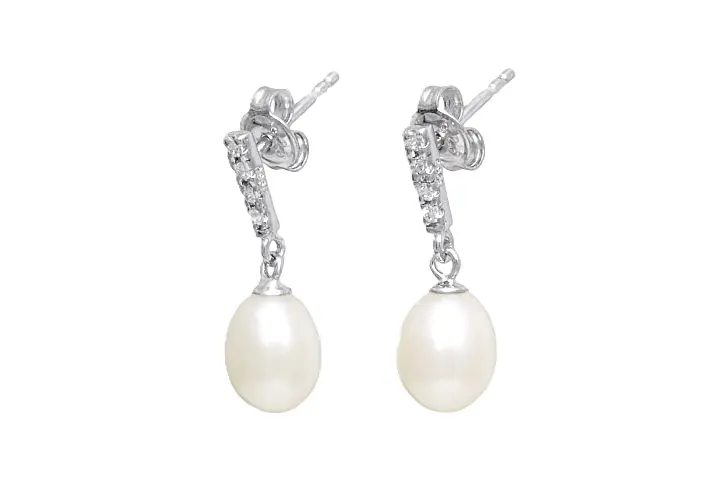 Sterling silver earring with 7mm cultured pearl and cubic zirconia