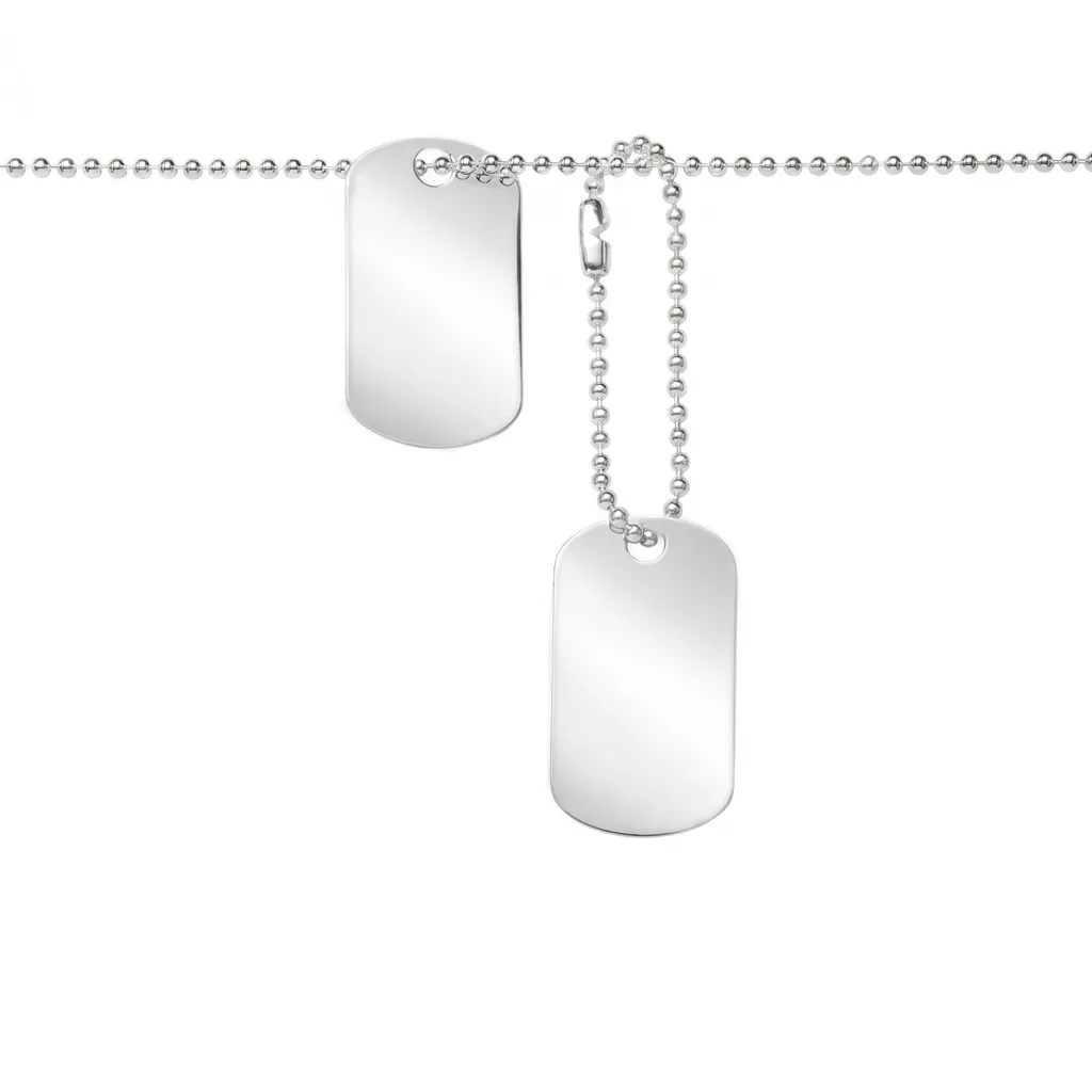 Sterling silver 2.2mm ball bead chain with double military tag pendant