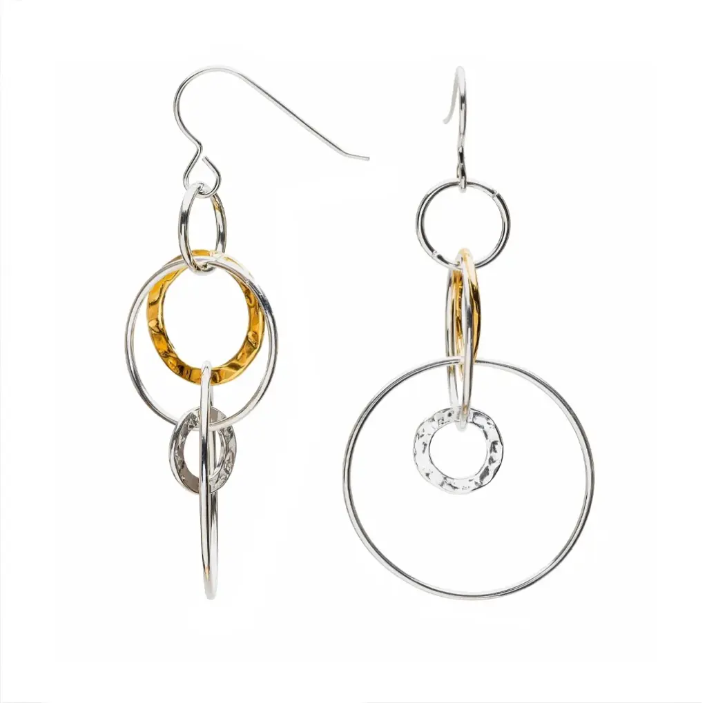 Sterling silver bicolor interlocking hoop earrings.