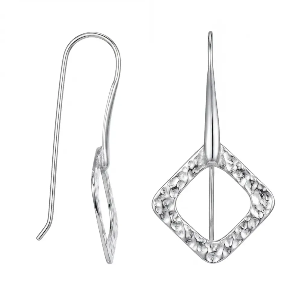 Sterling silver hammered rhombus bar hoop earrings