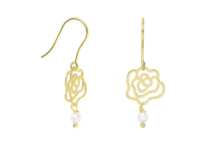 Sterling silver rose flower earrings with pearl