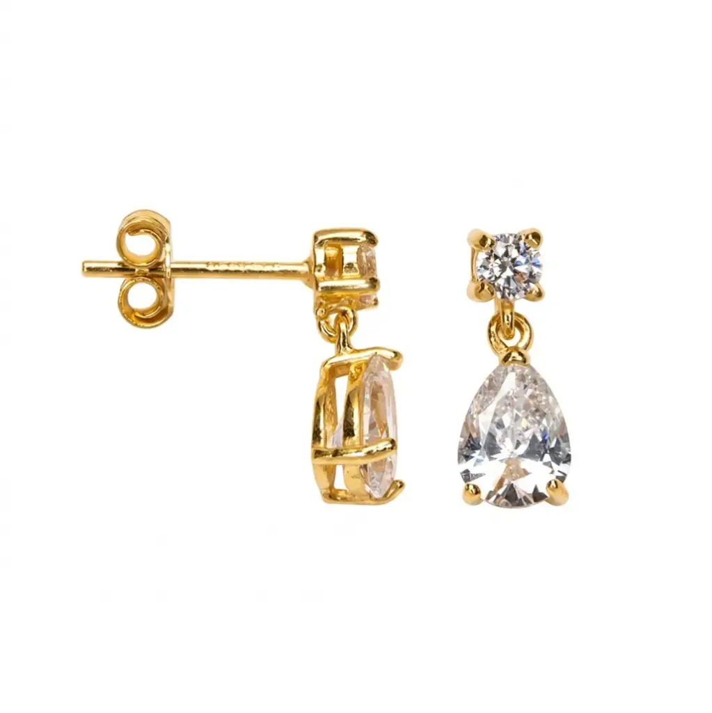 Pendiente plata 925 circonita de 3mm con circonita lágrima de 7x5mm