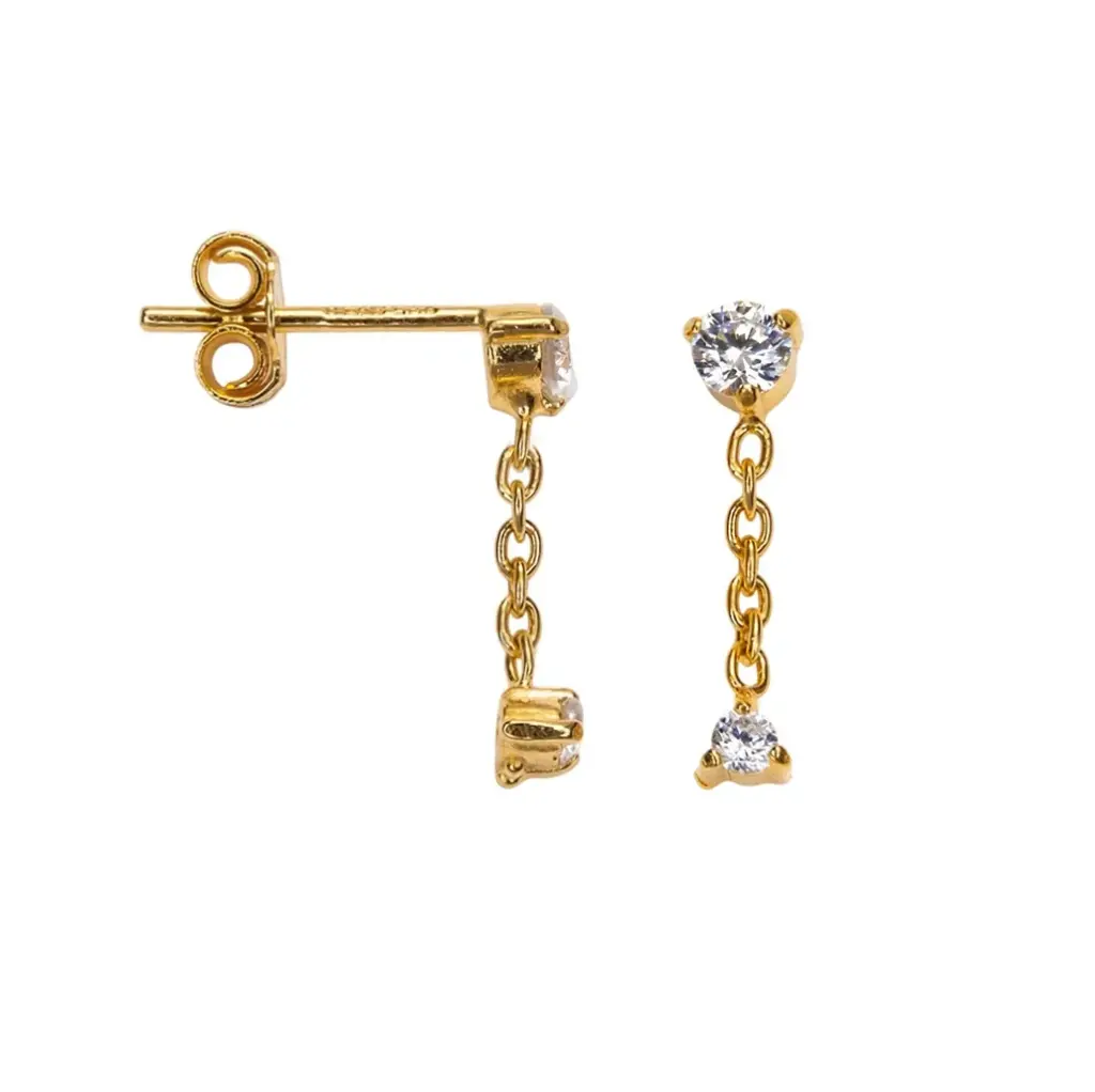 Sterling silver two mini cubic zirconia with chain earrings