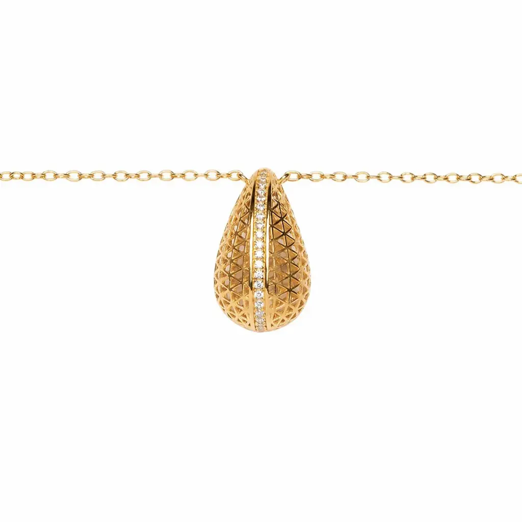 [19193N40E5ZBLDO] Sterling silver 3D drop with central cubic zirconia line necklace