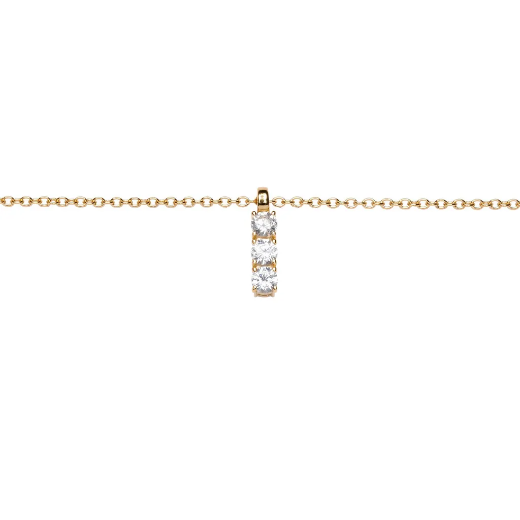 [19196N40E5ZBLDO] Sterling silver three 3mm cubic zirconia bar necklace (Gold plated)