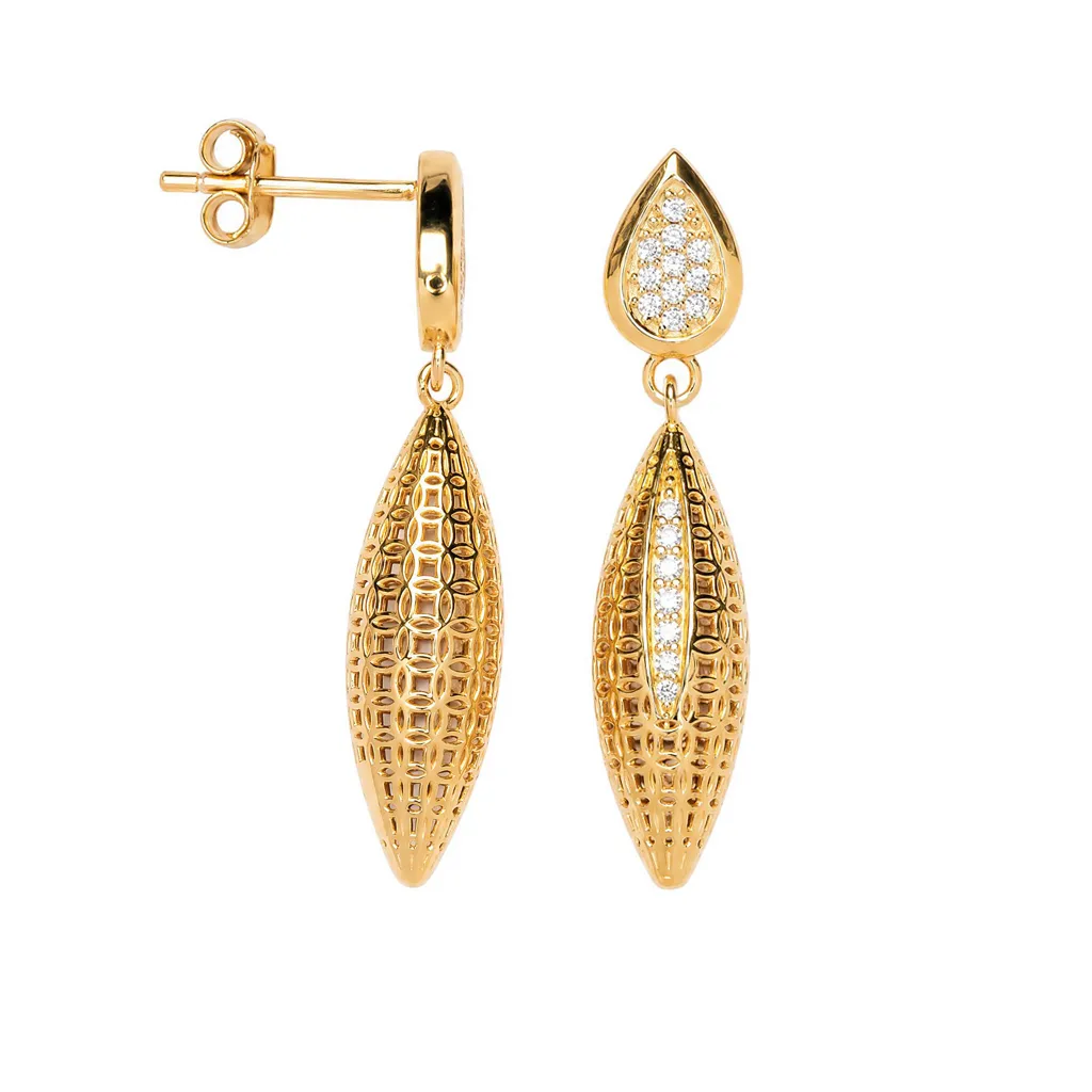 [19205EZBLDO] Sterling silver 3D design cubic zirconia earrings (Gold plated)