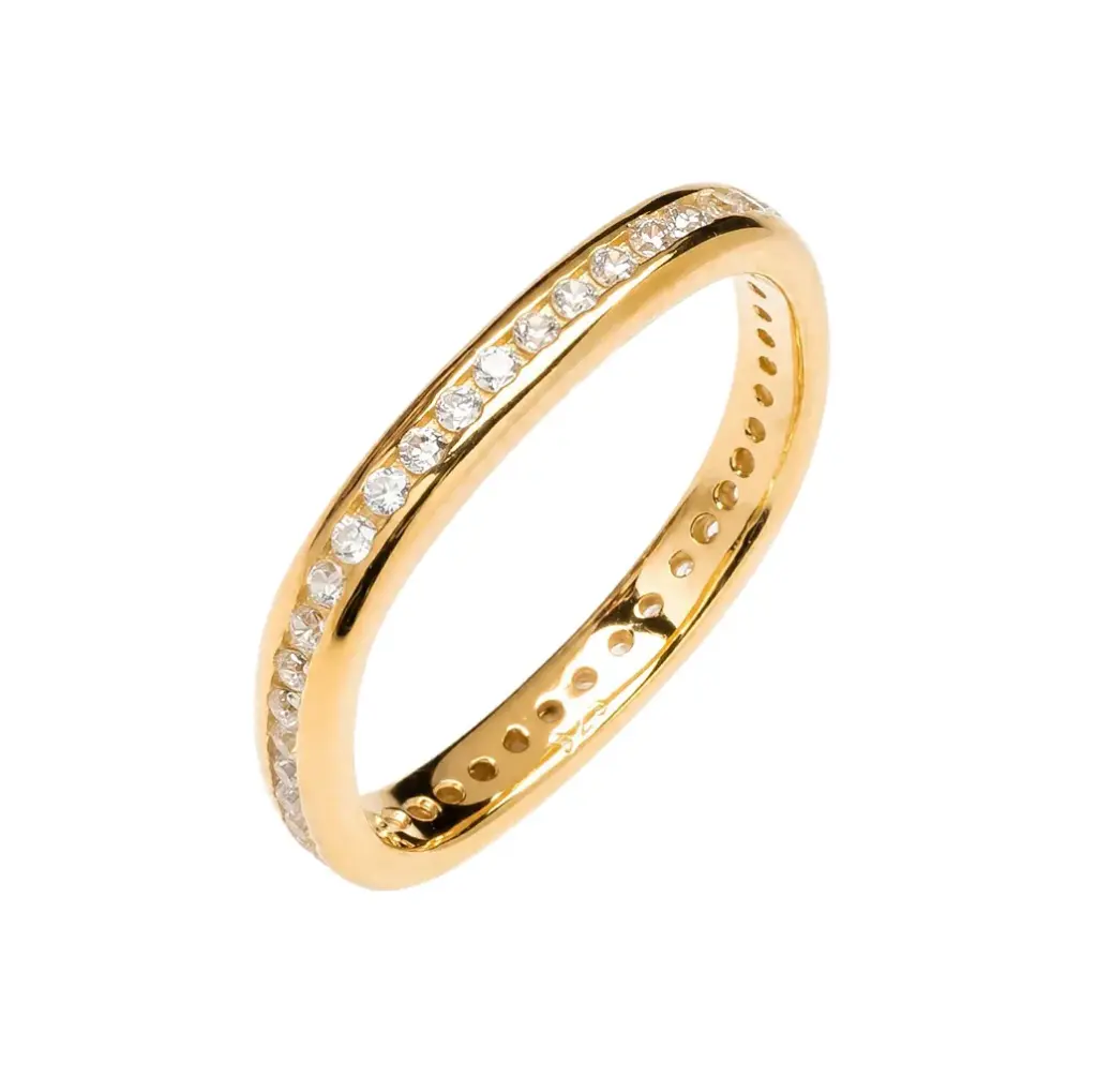 [19206RTA12ZBLDO] Anillo plata 925 alianza cuadrada con circonitas (Oro, Talla 12)