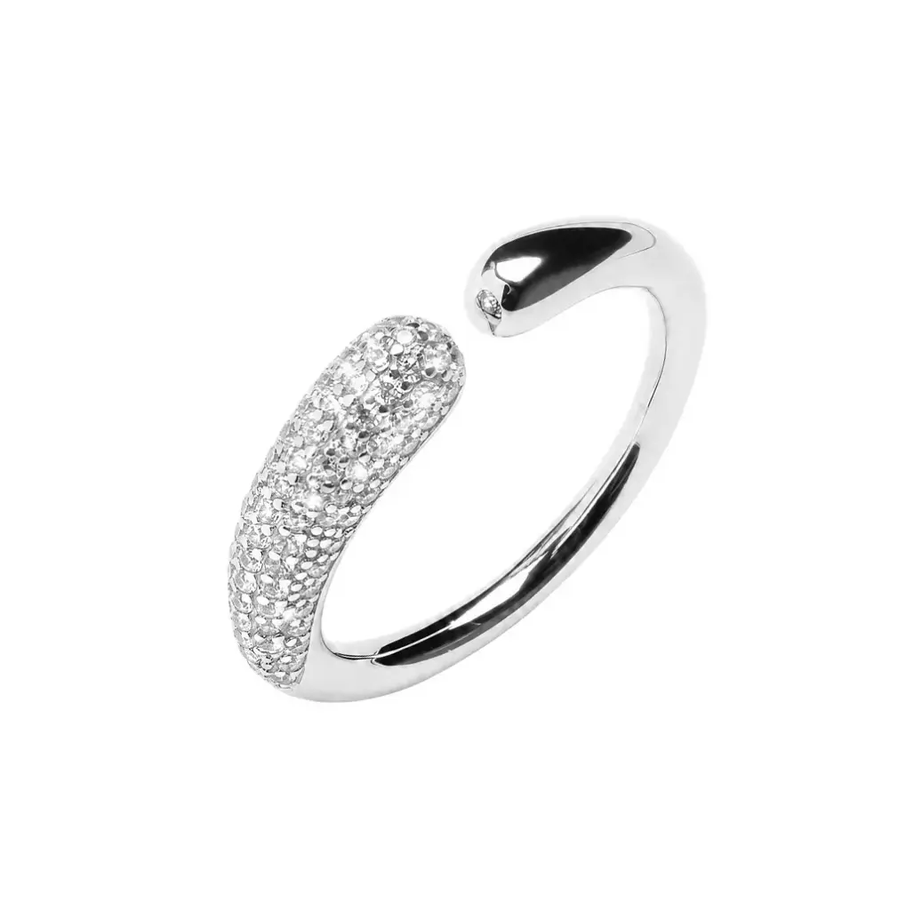 Sterling silver open-circle elongated drop cubic zirconia ring