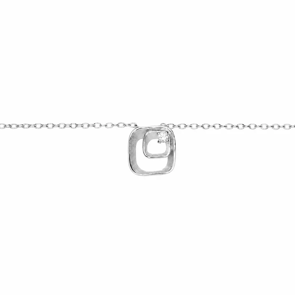 Sterling silver double square 2.5mm cubic zirconia necklace