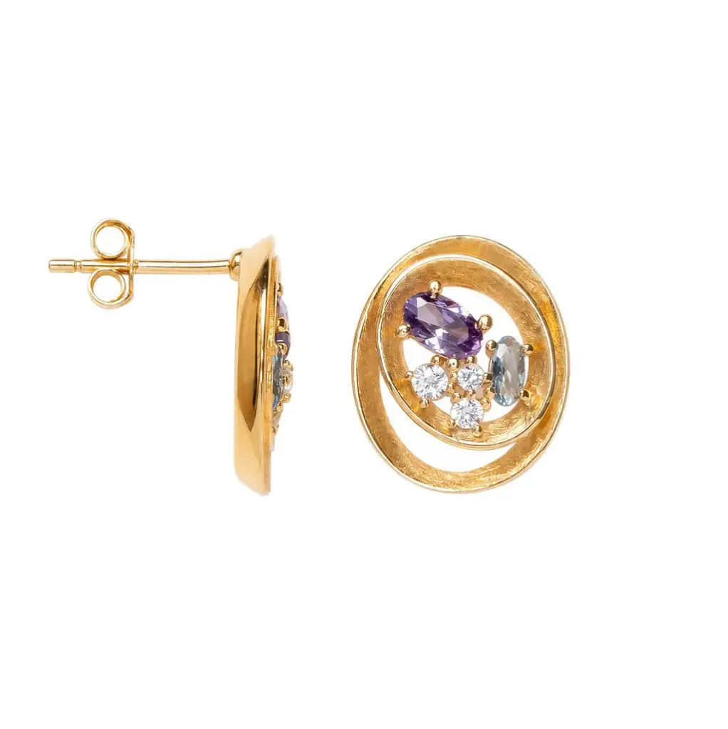 Pendiente plata 925 dos óvalos con mix de formas de circonitas