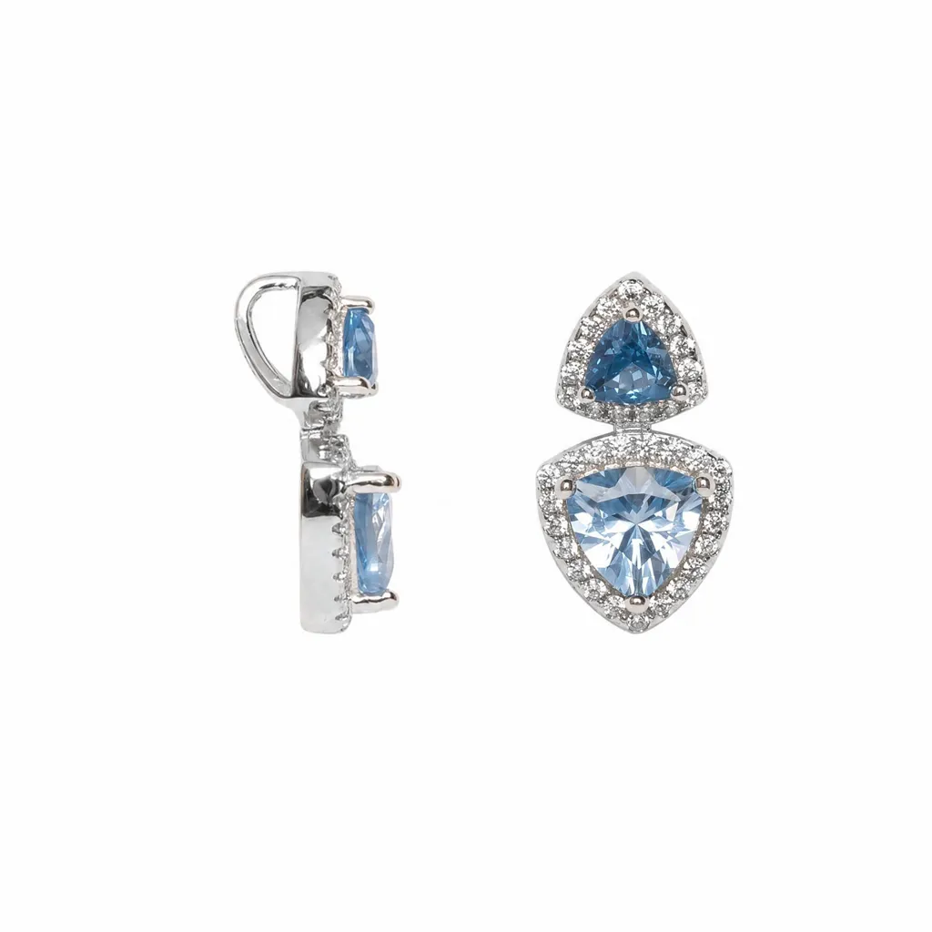 Sterling silver double trillion-cut cubic zirconia with white mini cubic zirconia halo pendant