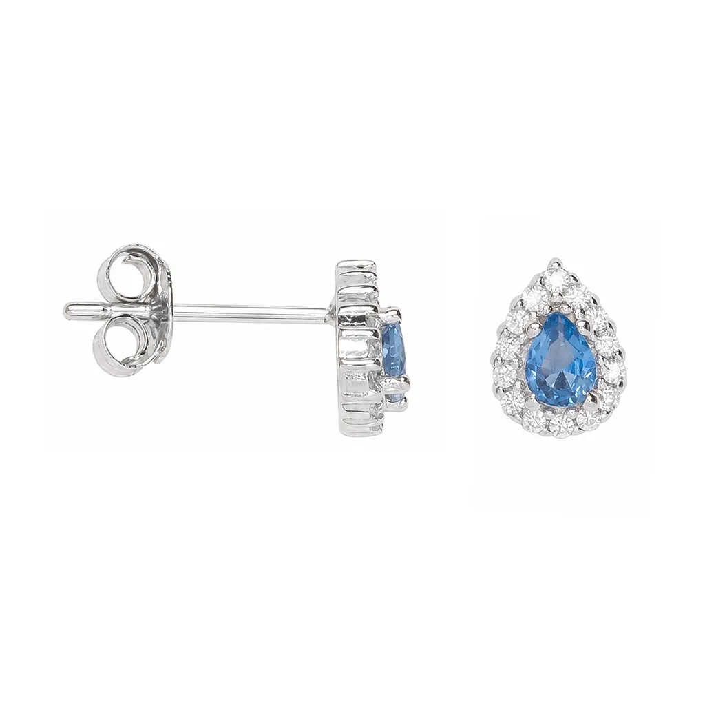 Sterling silver pear-cut cubic zirconia with white mini cubic zirconia halo earrings