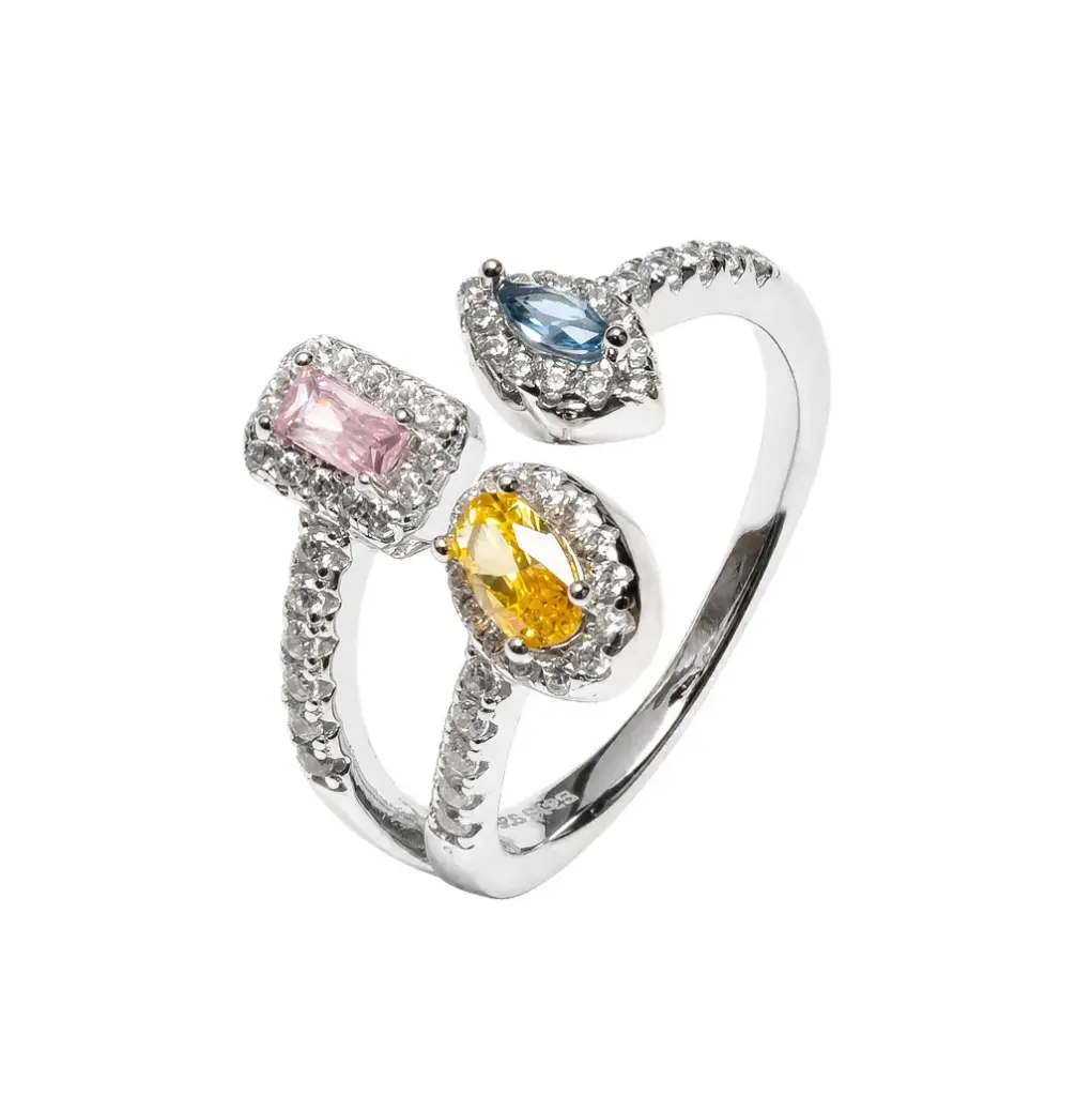 Sterling silver three cubic zirconia with white cubic zirconias ring