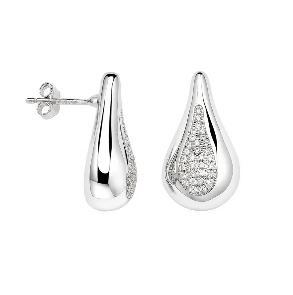 Pendiente plata 925 forma de gota con circonitas