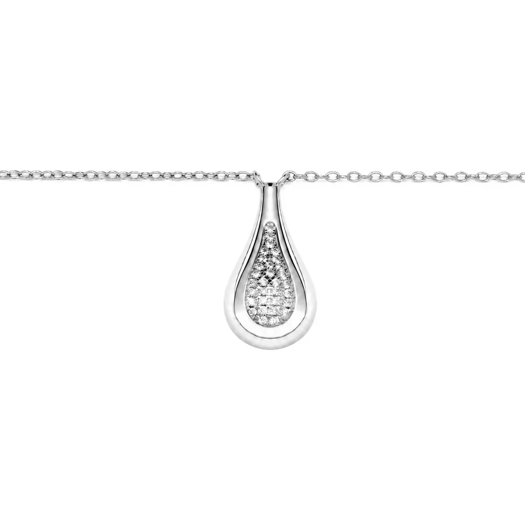 [19245N40E5ZBLRD] Sterling silver cubic zirconia drop necklace