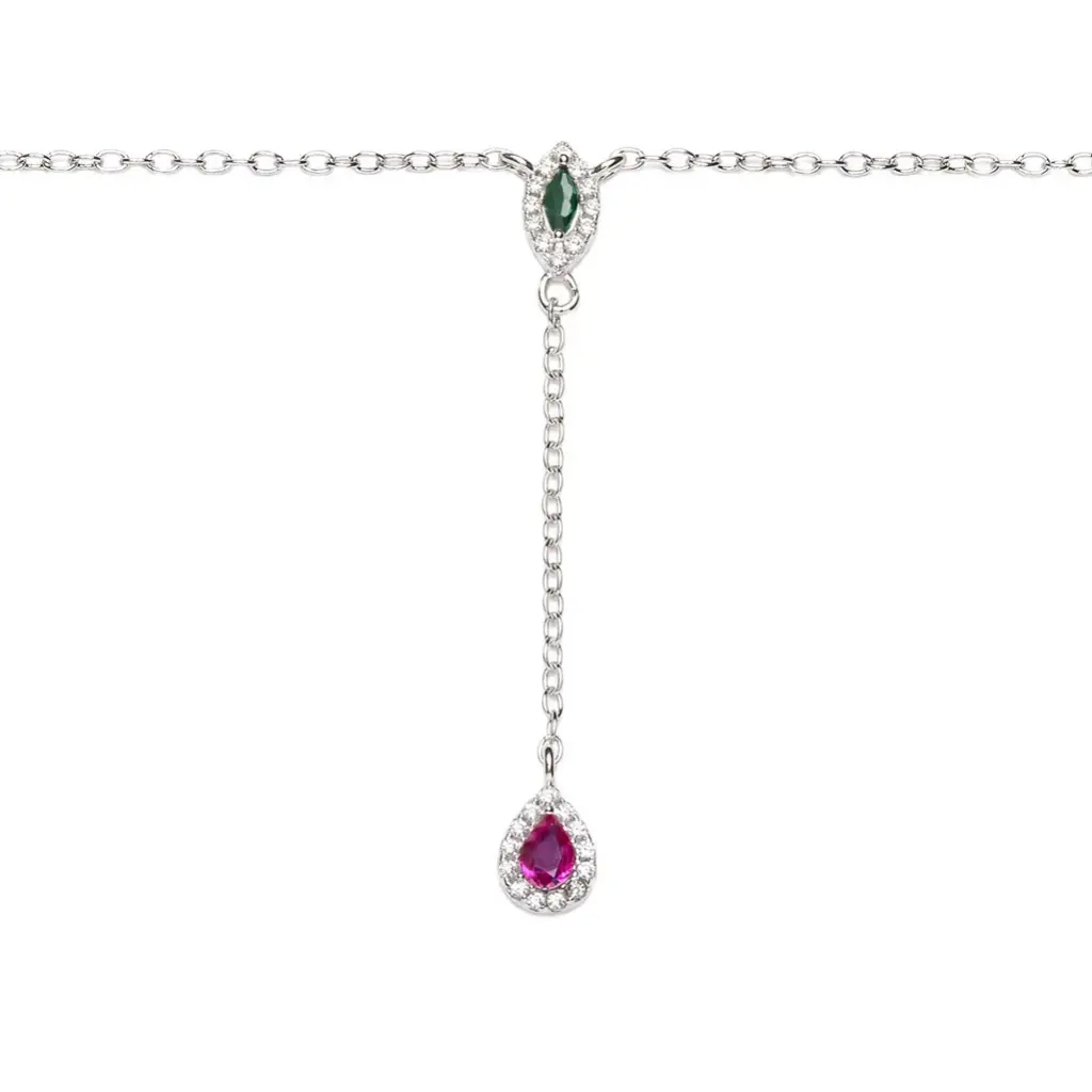 Sterling silver square and oval cubic zirconia with white mini cubic zirconia halo necklace