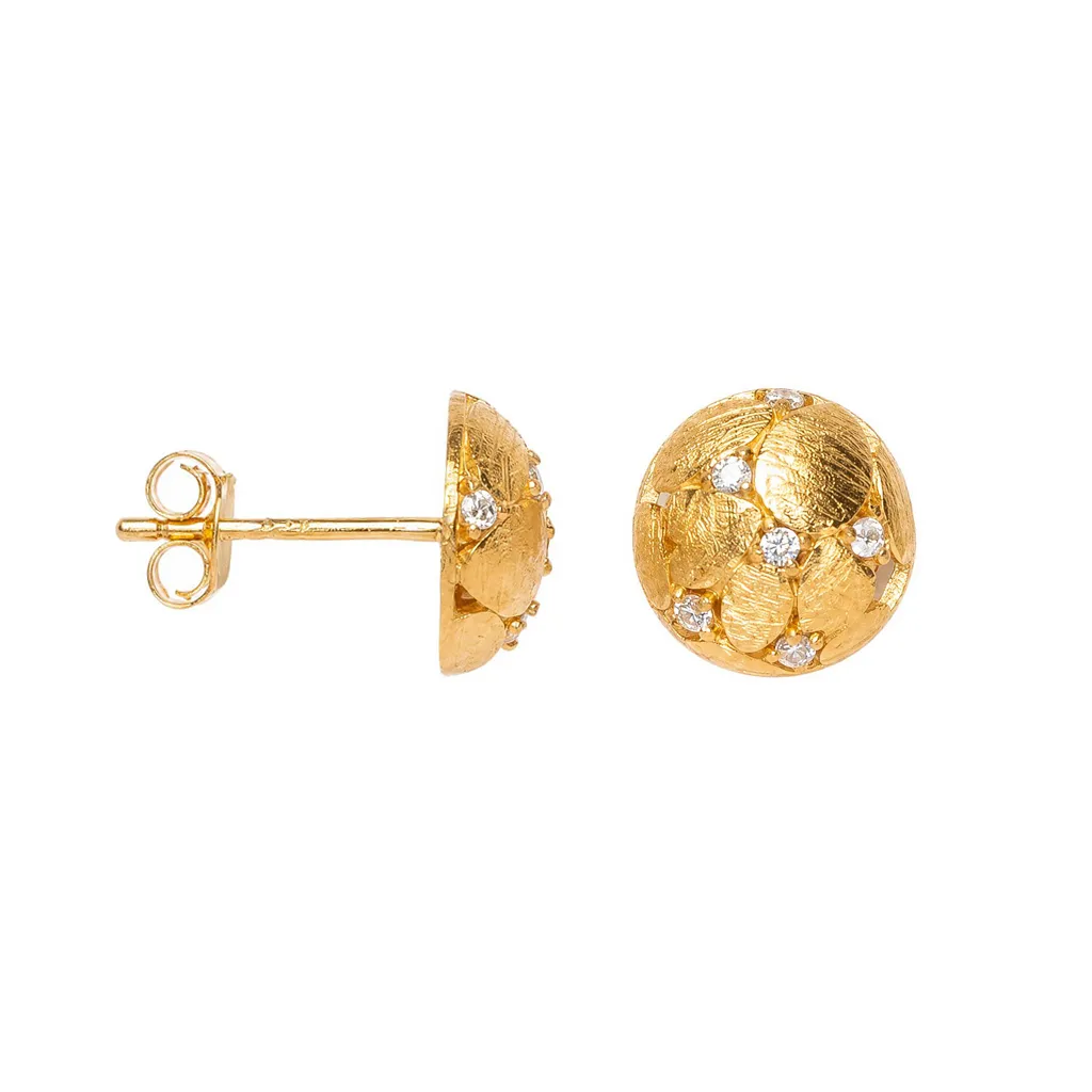 Sterling silver matte half-ball with cubic zirconias earrings