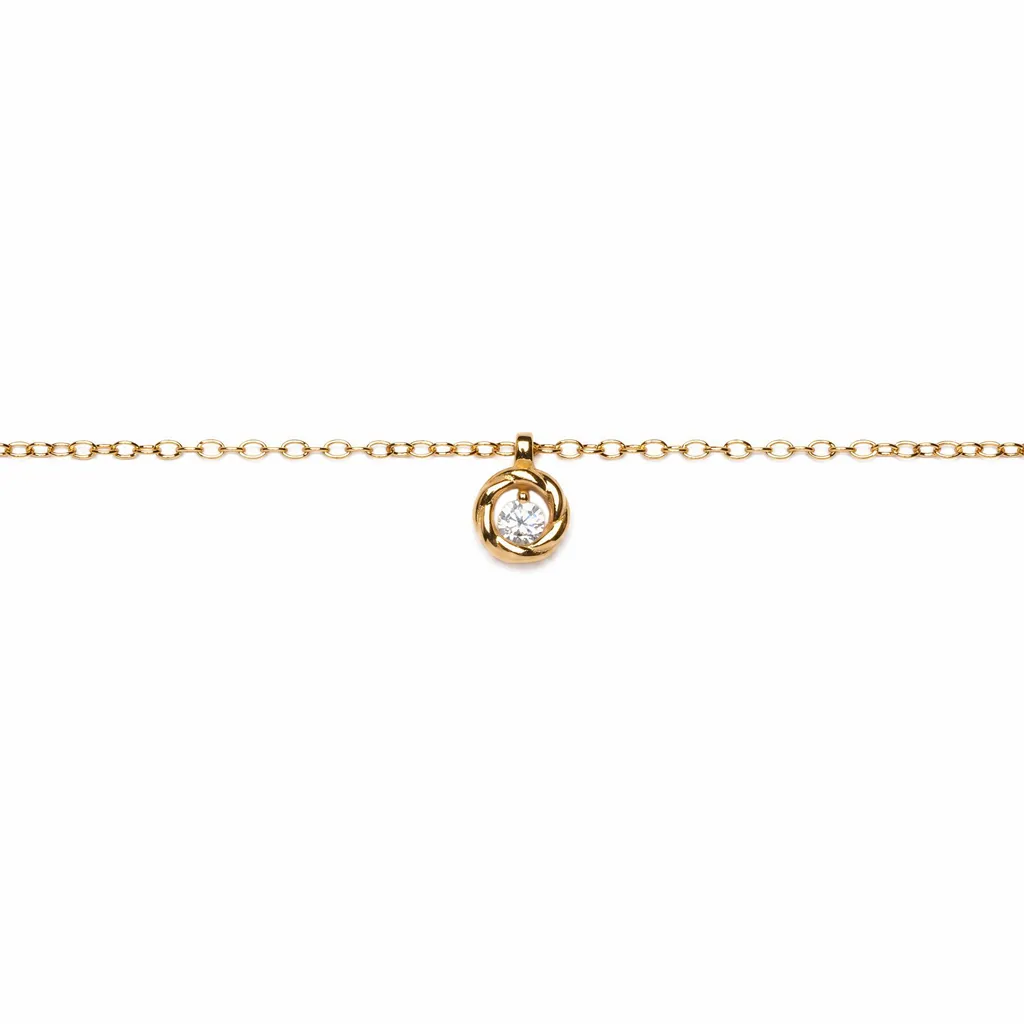 [19254N38A5ZBLDO] Sterling silver gadroon circle with cubic zirconia necklace (Gold plated)