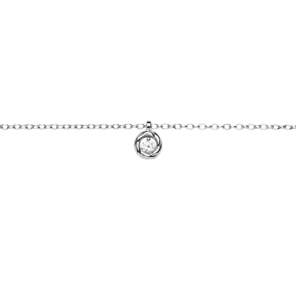 Sterling silver gadroon circle with cubic zirconia necklace