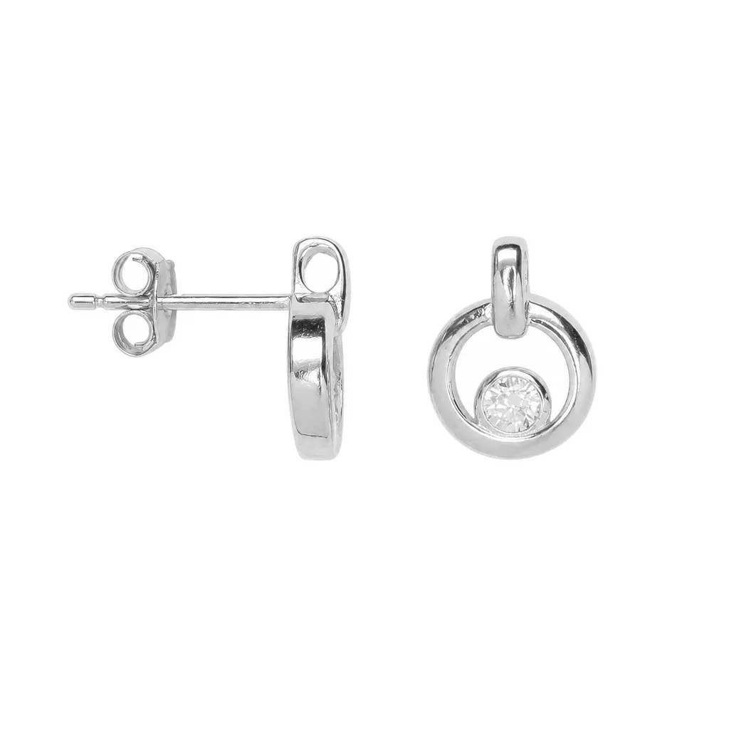 Pendiente plata 925 barra círculo con circonita