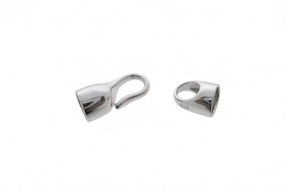 Sterling silver 5mm cord end cap with hook clasp