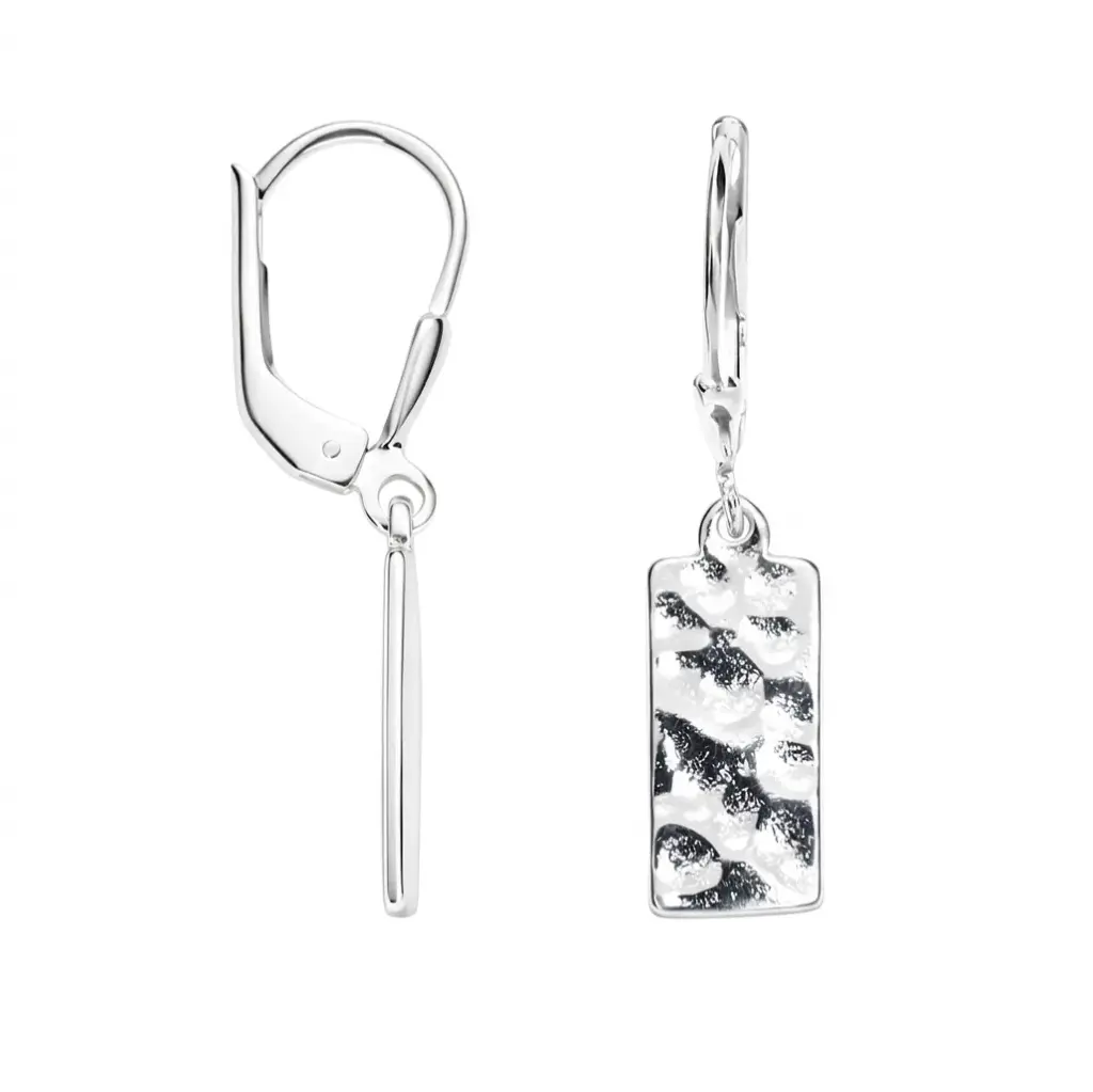 Sterling silver hammered rectangular plate earring