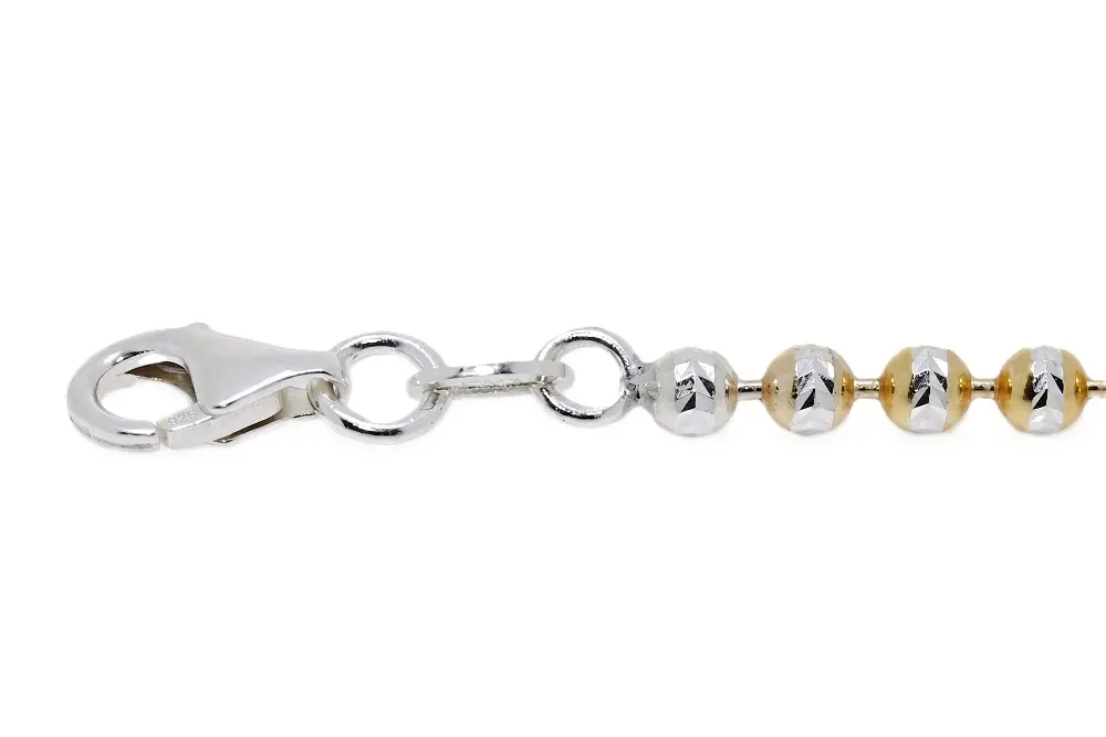 [0455001800DO] Pulsera plata 925 bola diamantada 3mm (Plata + Oro)