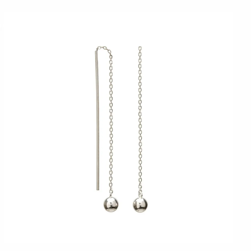 Pendiente plata 925 palito y cadena con bola 6mm