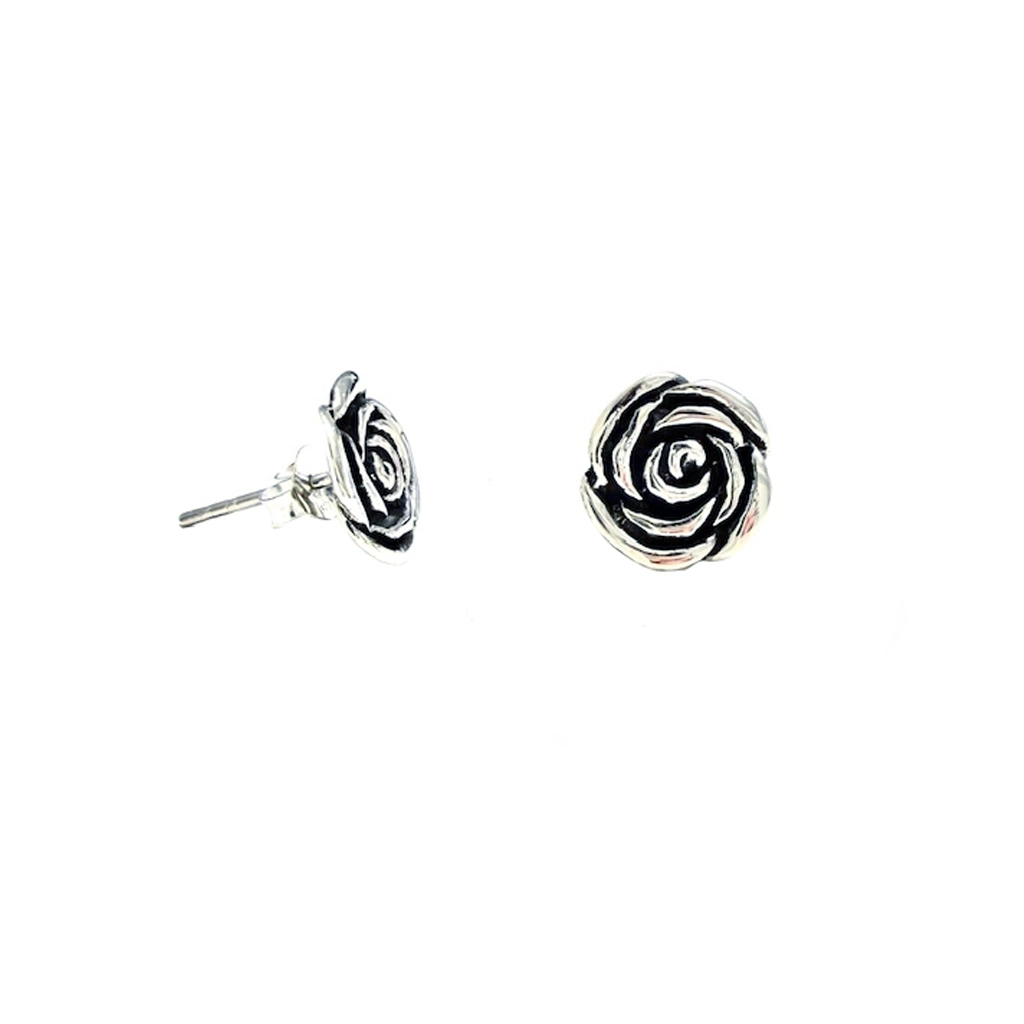 Sterling silver 11mm rose earrings.