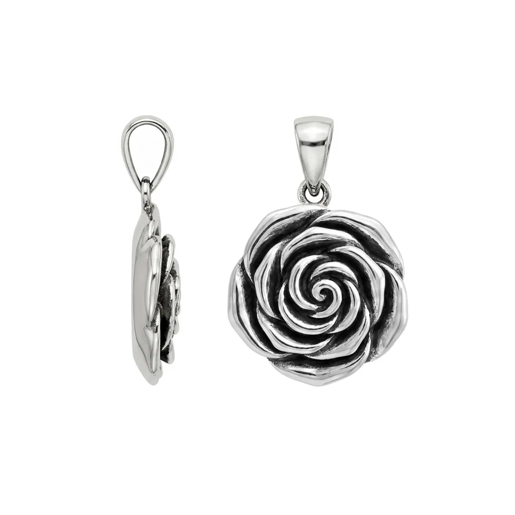 Sterling silver 15mm rose pendant