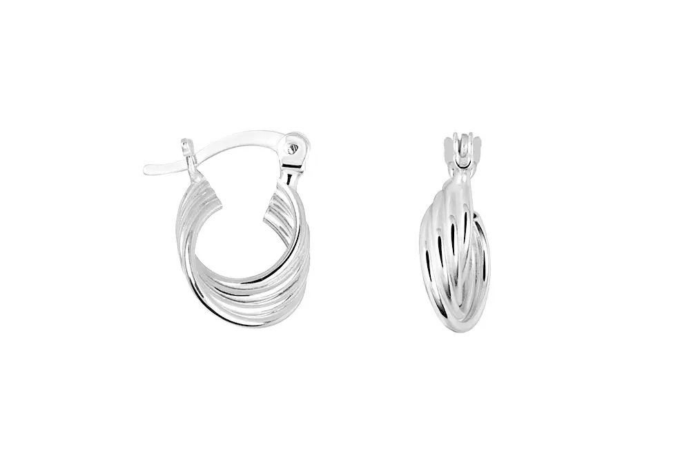 [18658EPL] Sterling silver hoop earring with four lines (Sterling silver)