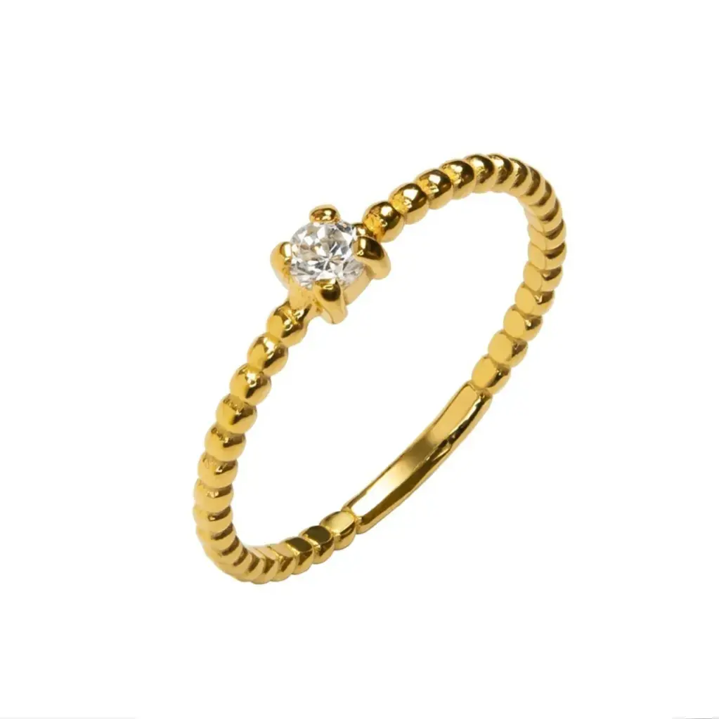 Anillo plata 925 de bolitas con una circonita de 3mm 4 grapas