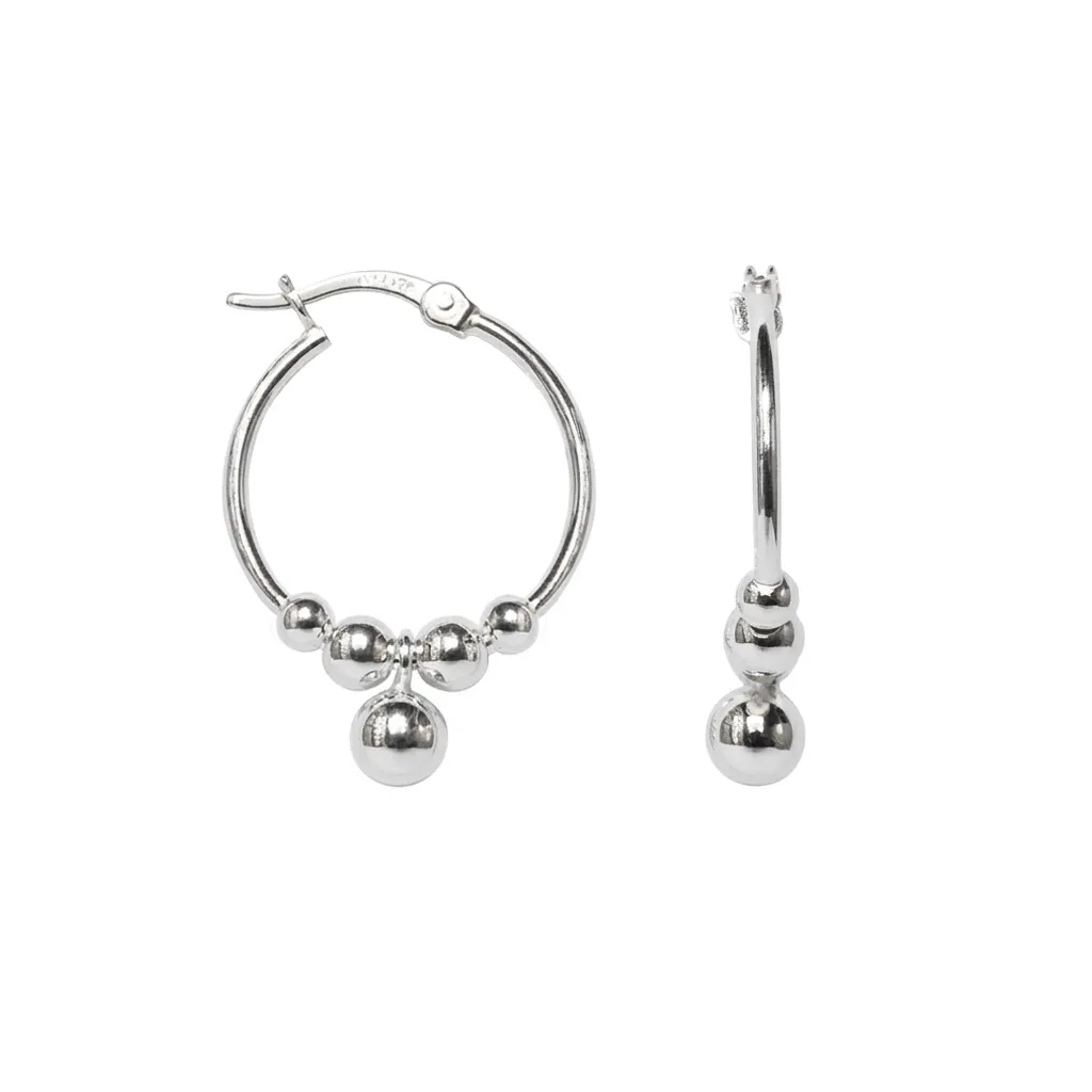 Pendiente plata 925 aro con bolitas