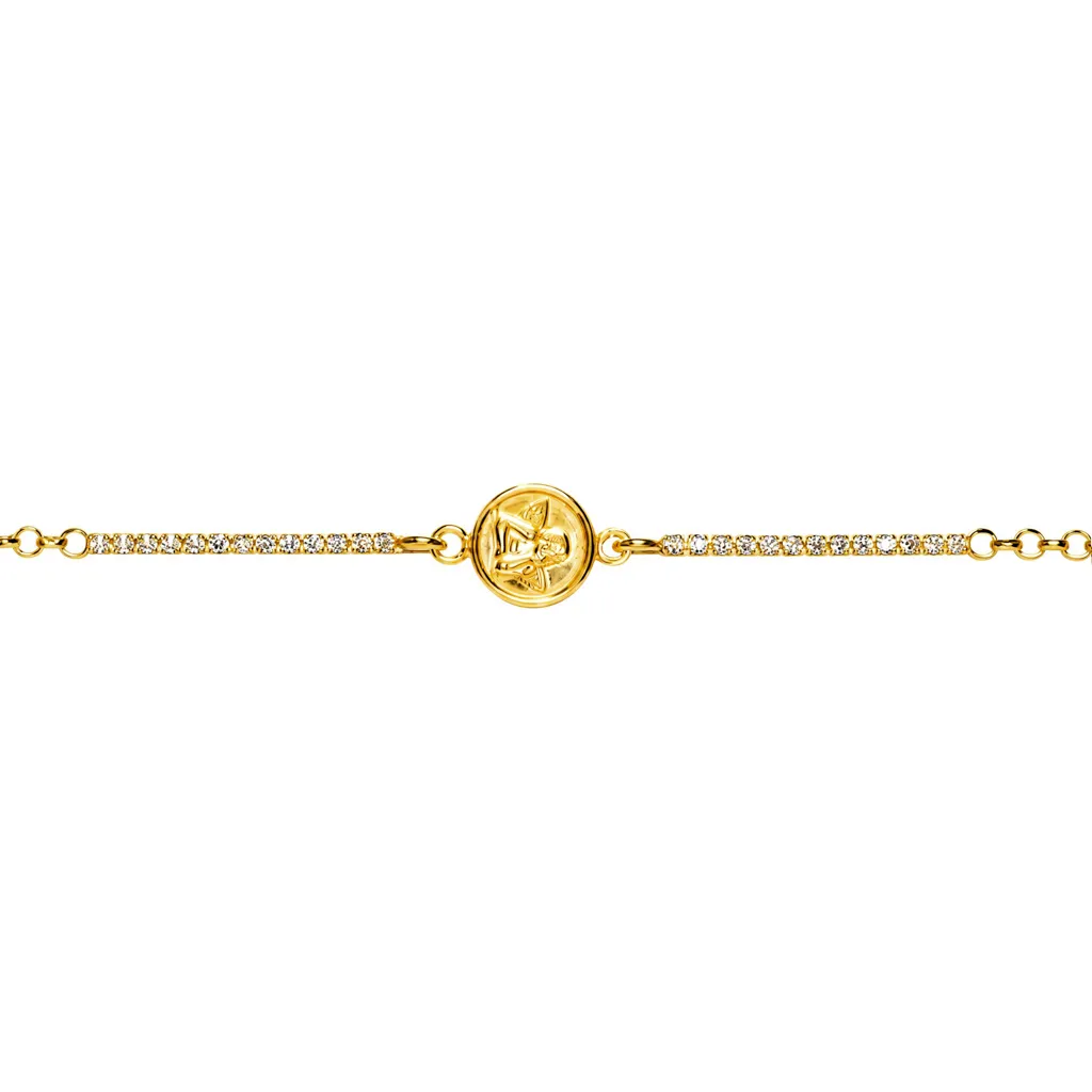 [19319B17E3ZBLDO] Sterling silver angel medal bracelet with cubic zirconias (Gold plated)