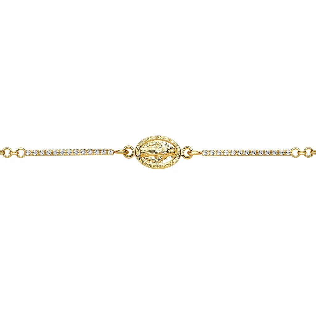 [19321B17E3ZBLDO] Pulsera plata 925 medalla virgen milagrosa con circonitas (Oro)