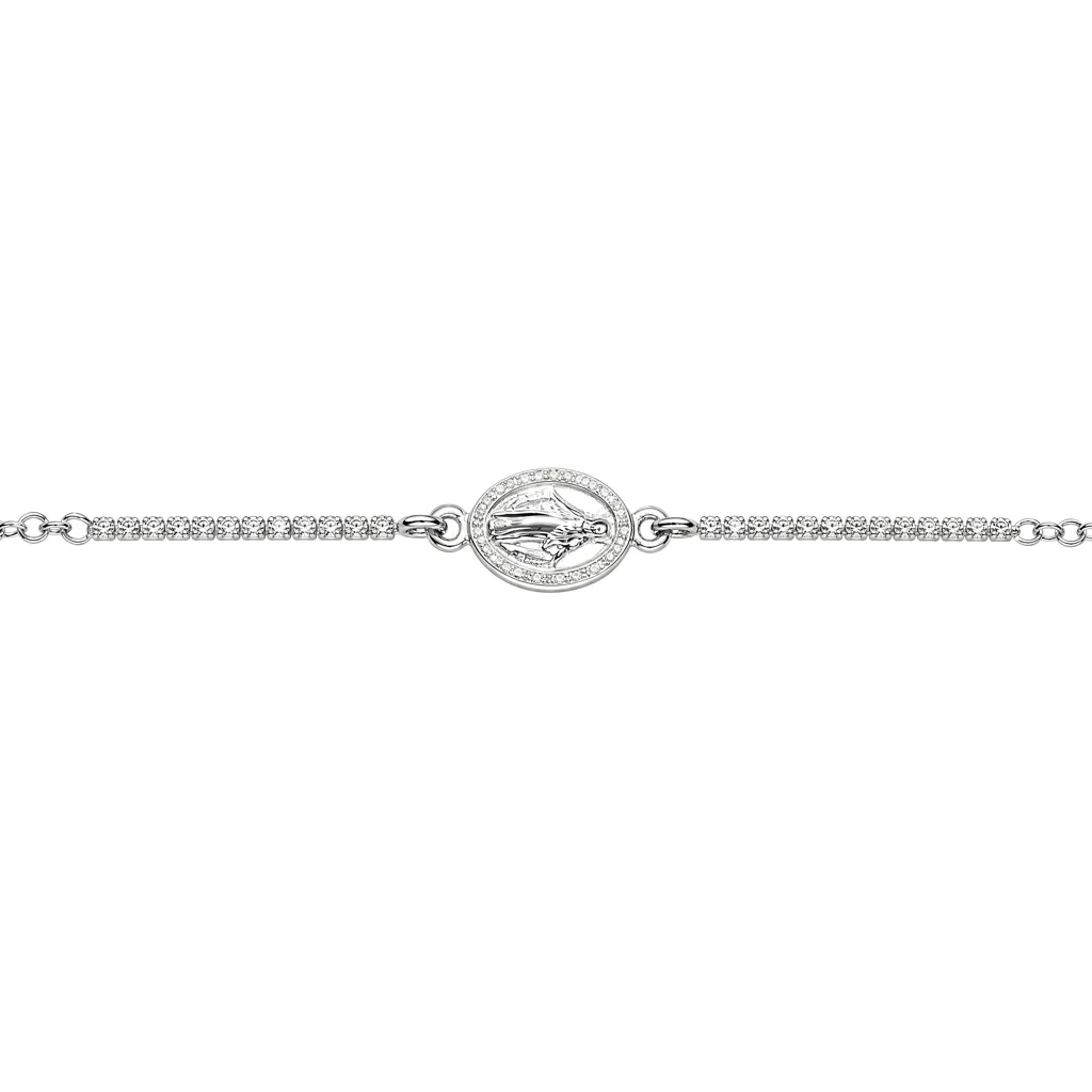 Sterling silver Miraculous Medal bracelet with cubic zirconias