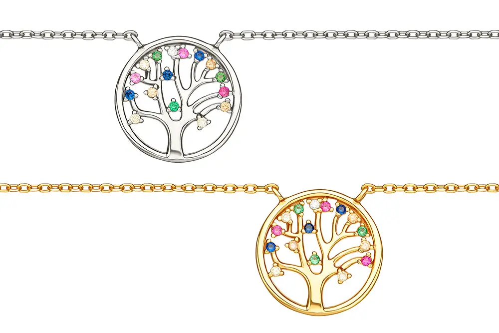 Sterling silver tree of life necklace with cubic zirconia