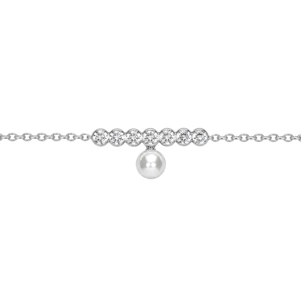 Collar plata 925 perla de 4mm sobre circonitas de 2mm 