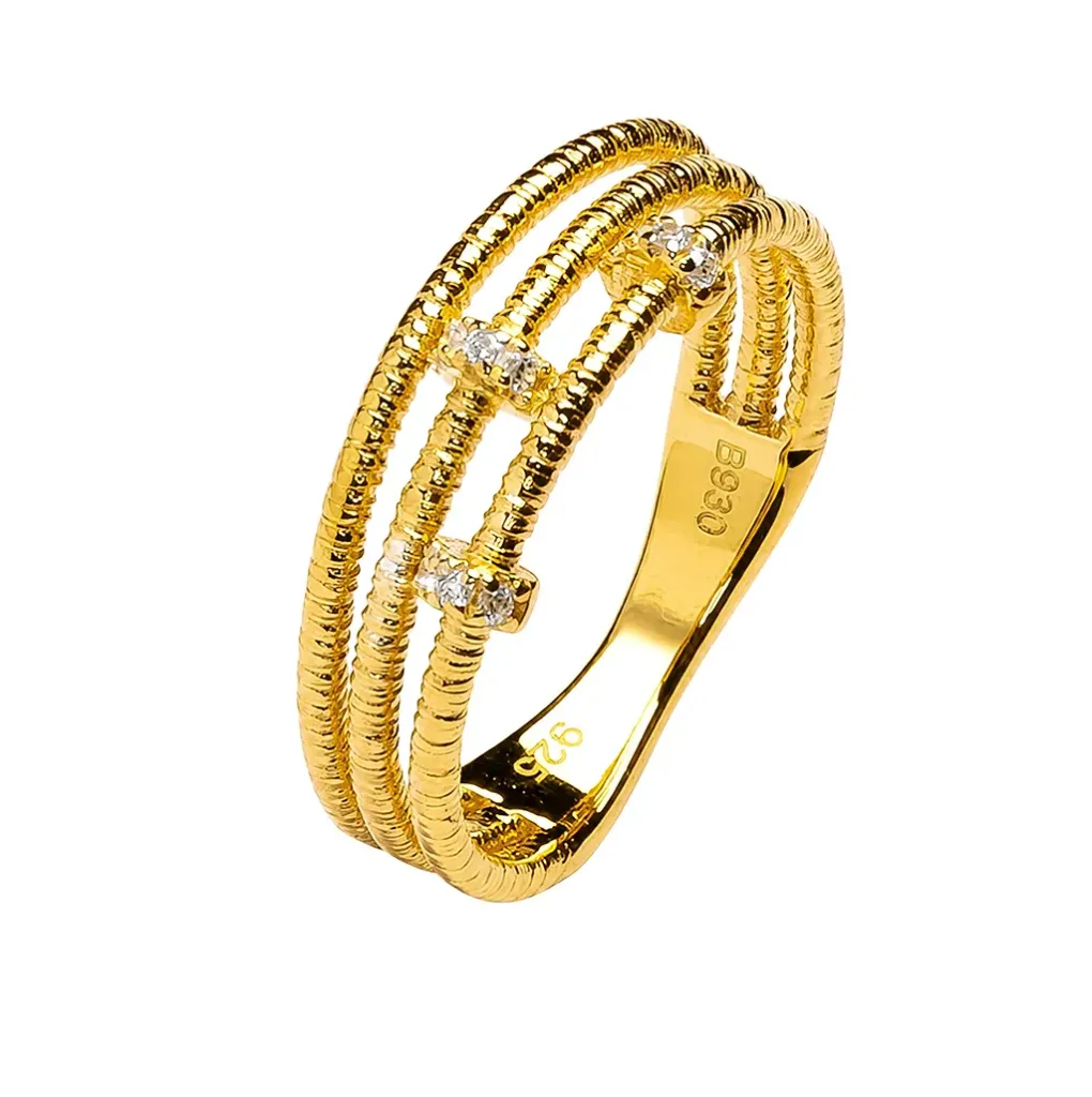 Anillo plata 925 aro triple con tres circonitas
