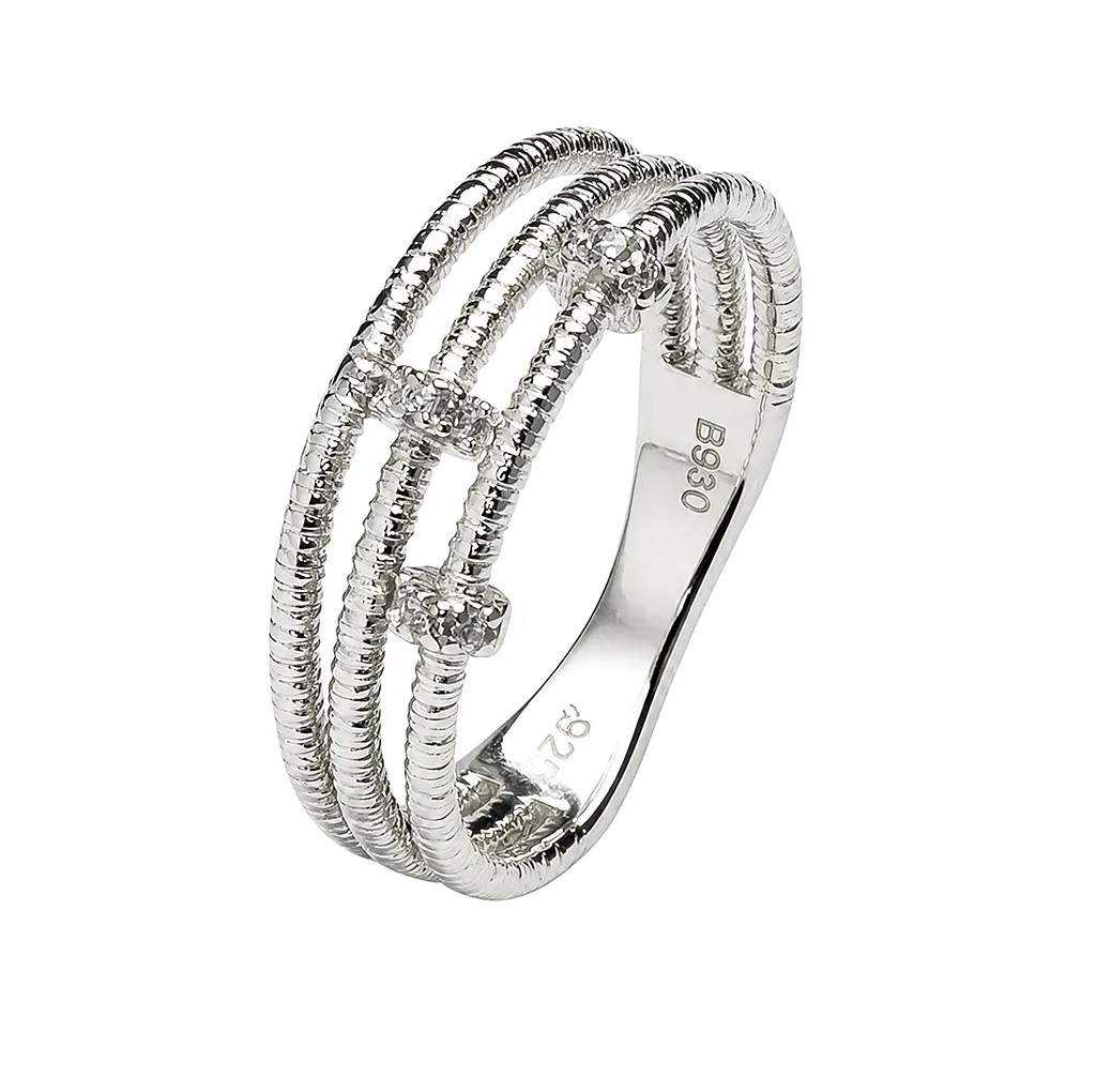 Sterling silver triple hoop with three cubic zirconias ring