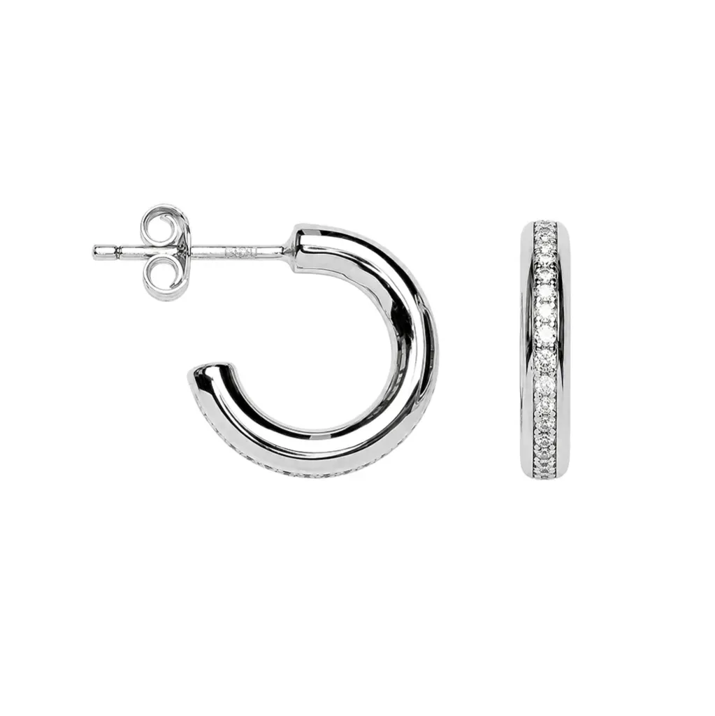 Pendiente plata 925 aro redondo 3mm con una línea de circonitas
