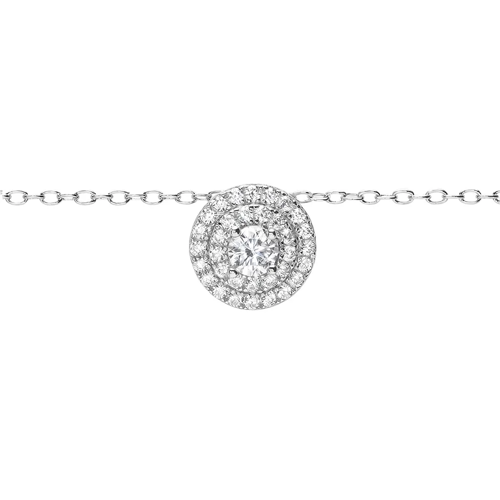 [19338N40E5ZBLRD] Sterling silver round with two lines of cubic zirconias and a 4mm central cubic zirconia necklace