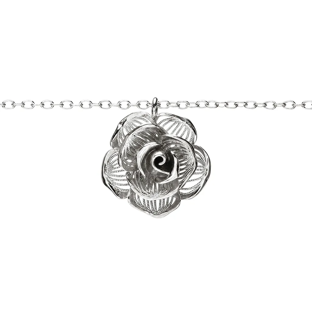 Sterling silver 3D rose model necklace