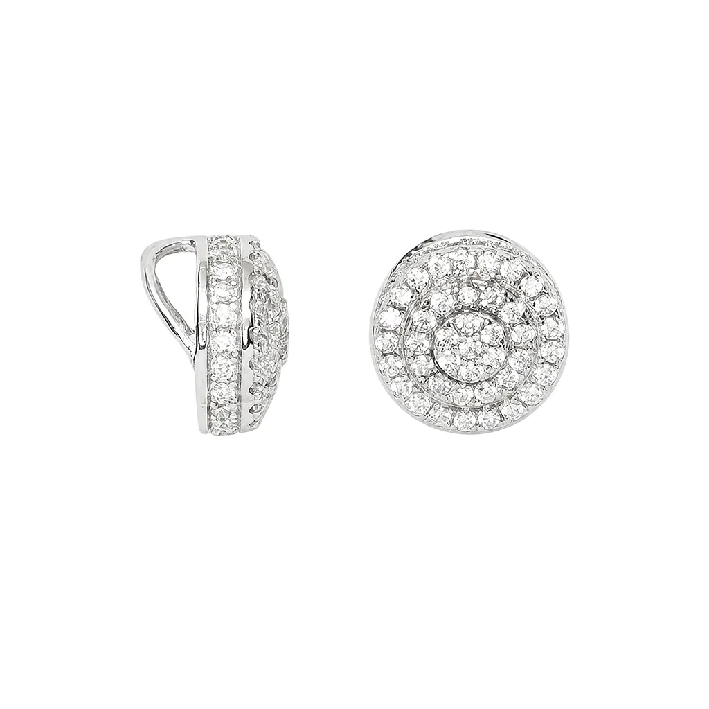 [19341PZBLRD] Sterling silver circle with three lines of cubic zirconias pendant