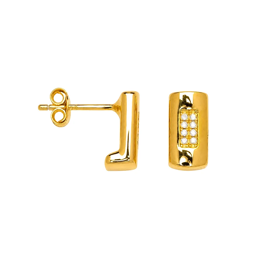 [19344EZBLDO] Sterling silver rectangular with two lines of cubic zirconias earrings (Gold plated)